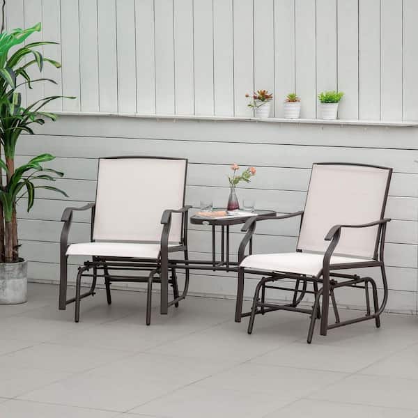 Unbranded 76 in. 2-Person Beige Metal Outdoor Glider with Coffee Table