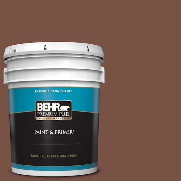 BEHR PREMIUM PLUS 5 gal. #S190-7 Toasted Pecan Satin Enamel Exterior Paint & Primer