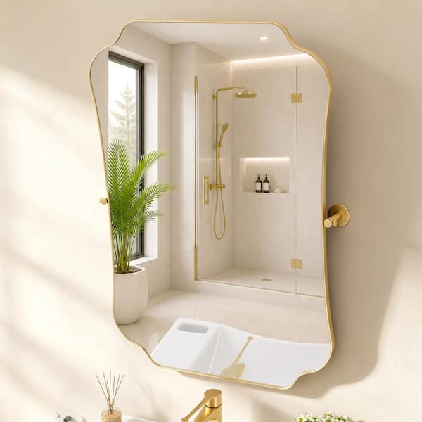 Tiro 24 in. W x 36 in. H ADA Compliant Mirror Novelty Pivot Framed Wall Bathroom Vanity Mirror Brushed Gold