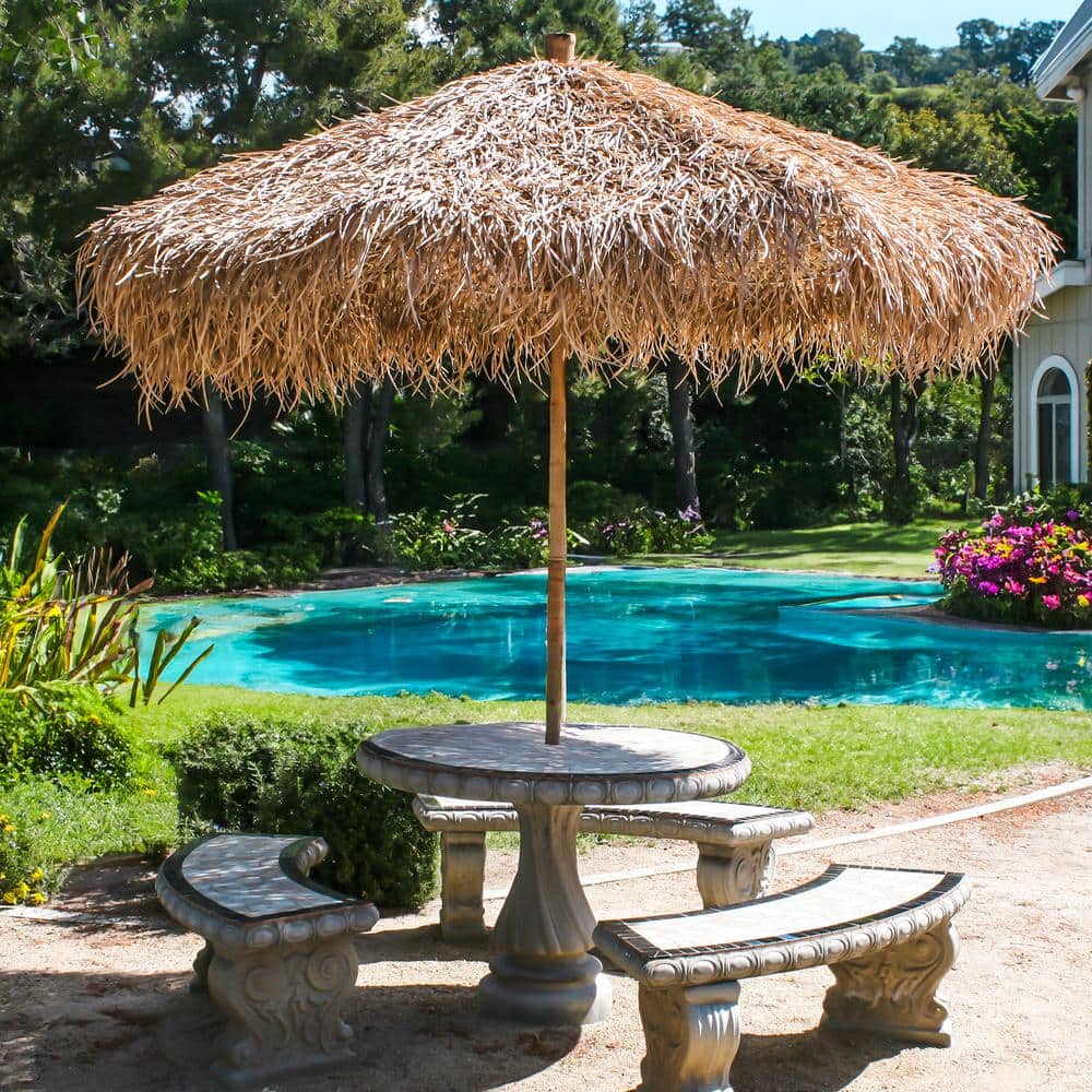 Natural Bamboo and Seagrass Thatch Beach Patio Umbrella