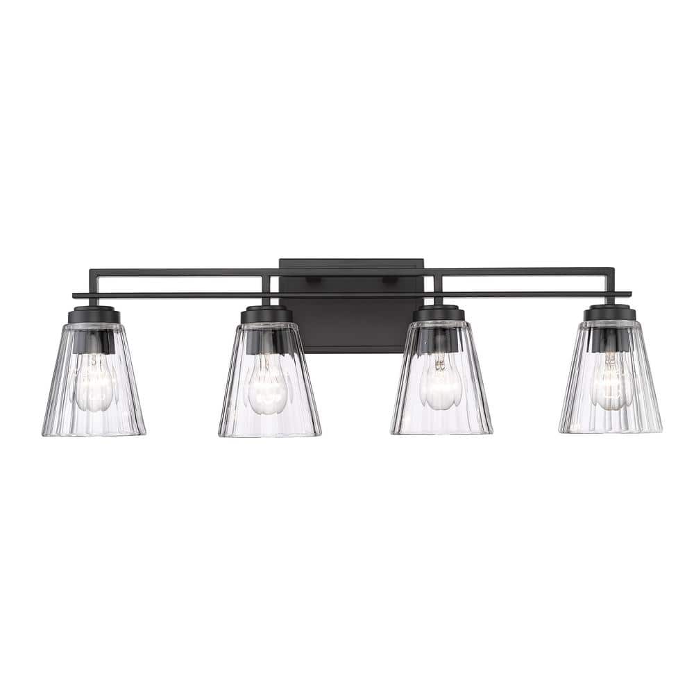 Lyna 30.5 in. 4 Light Matte Black Vanity Light with Clear Glass Shade with 