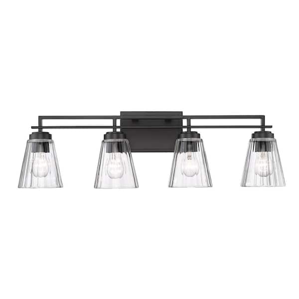 Unbranded Lyna 30.5 in. 4 Light Matte Black Vanity Light with Clear Glass Shade with No Bulbs Included
