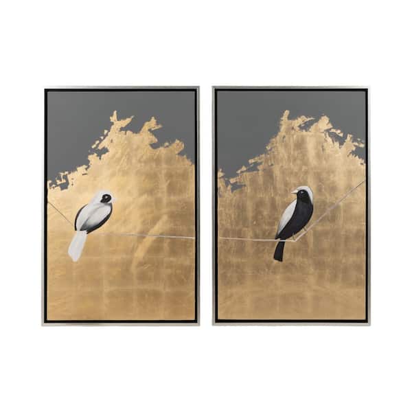 2-Piece Silver Framed Birds On Wire Canvas Art Print 47 in. x 63 in.