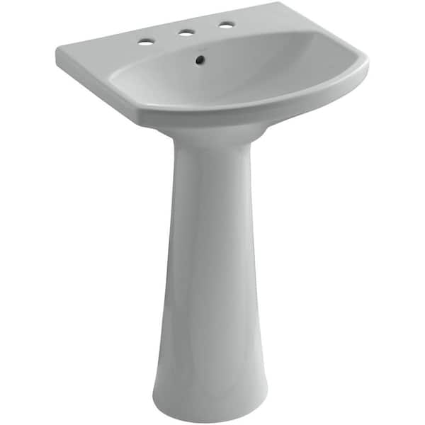 KOHLER Cimarron 8 in. Widespread Vitreous China Pedestal Combo Bathroom Sink in Ice Grey with Overflow Drain
