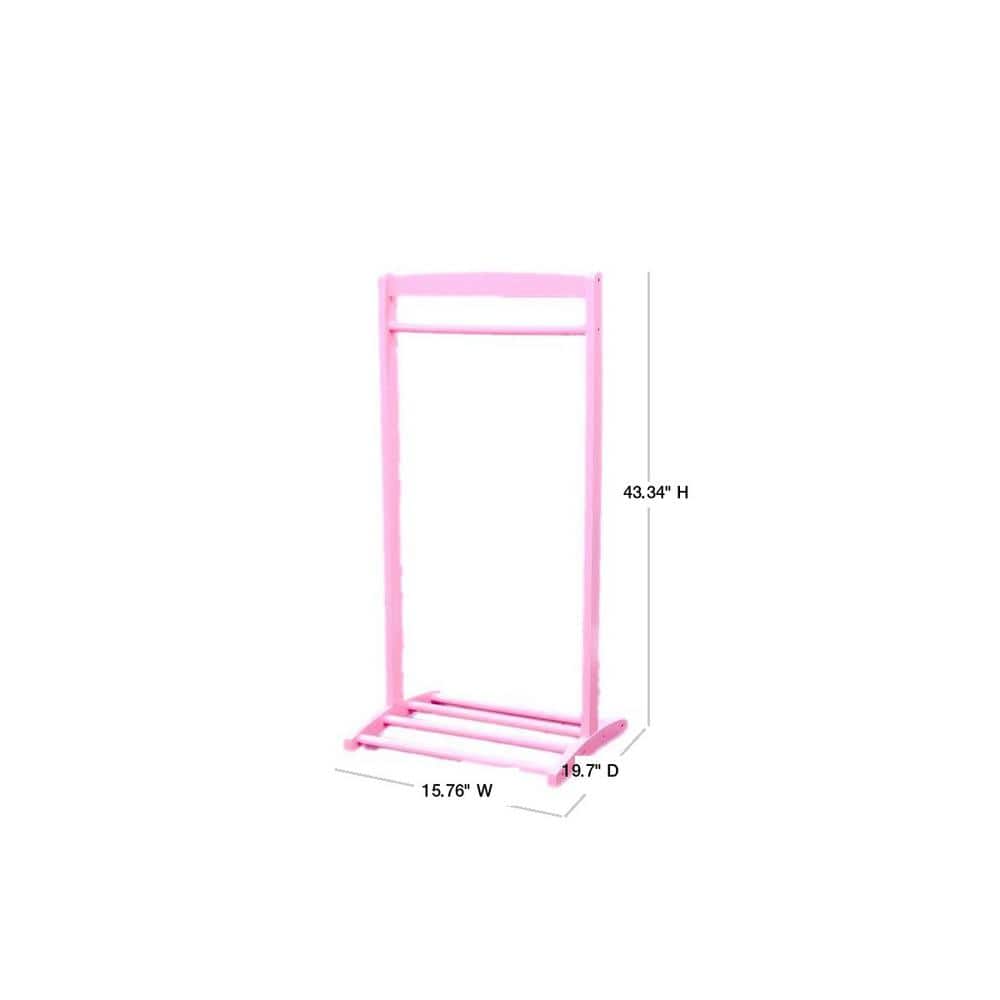 Pink Wooden Kids' Clothes Rack with Shelf