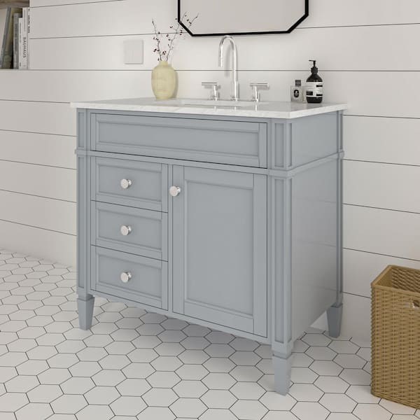 Lydia 36 in. W x 21 in. D x 35 in. H Single Sink Freestanding Bath Vanity in Empire Gray with Carrara Marble Top