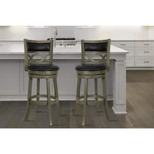 New Classic Furniture Manchester 29 in. Gray Wood Bar Stool with Black PU Cushions (Set of 2)