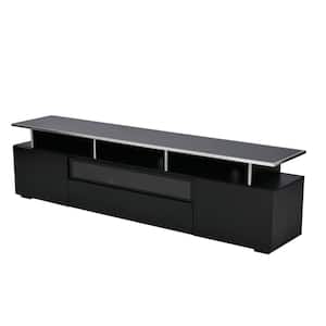 Modern Black TV Stand Fits TVs up to 80 in. with Drawer, Cabinets and LED Lights