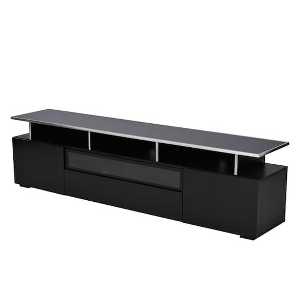 Nestfair Modern Black TV Stand Fits TVs up to 80 in. with Drawer, Cabinets and LED Lights