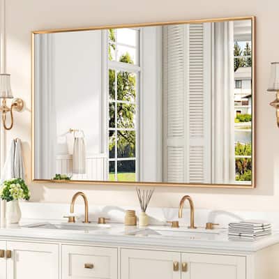 48 in. W x 36 in. H Rectangular Framed Wall Bathroom Vanity Mirror Modern Style in Champagne Copper