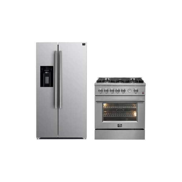 2-Pc Bundle-Giovanni 30 in. Gas Range Stainless Steel Salerno 36 in. Side by Side Stainless Steel Refrigerator 20 cu. ft