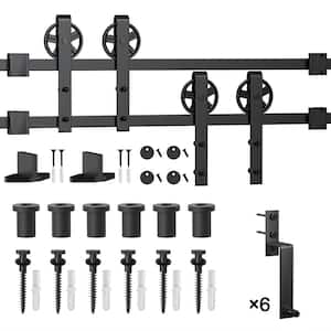 8 ft./96 in. Black Sliding Bypass Barn Door Hardware Track Kit for Double Doors with Non-Routed Floor Guide
