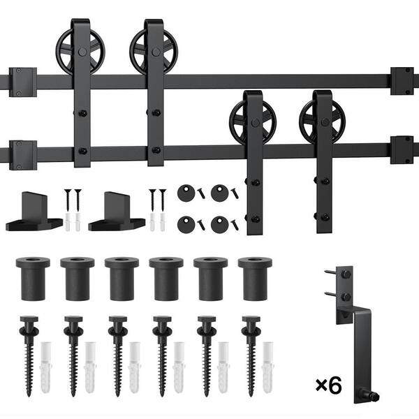 WINSOON 8 ft./96 in. Black Sliding Bypass Barn Door Hardware Track Kit for Double Doors with Non-Routed Floor Guide