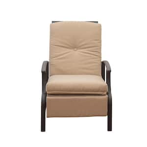 Recliner Chair Dark Brown of Piece Metal Outdoor Recliner with Sunbrella Khaki Cushions
