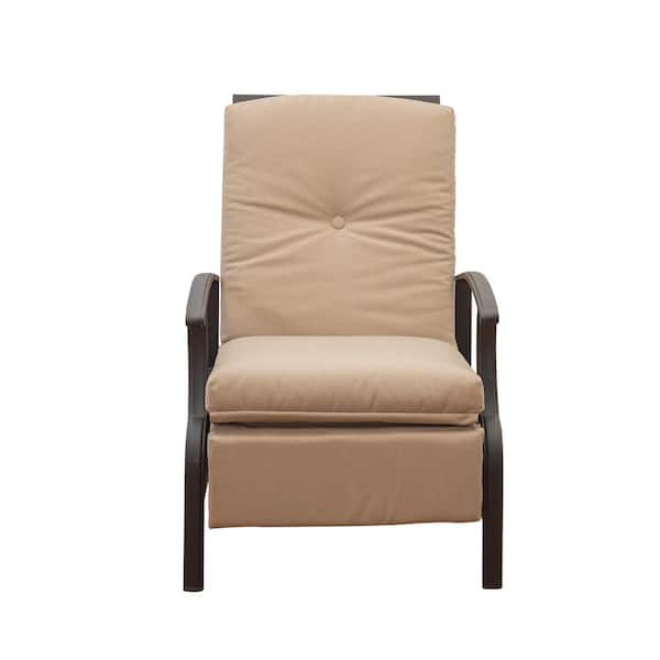 domi outdoor living Recliner Chair Dark Brown of Piece Metal Outdoor Recliner with Sunbrella Khaki Cushions