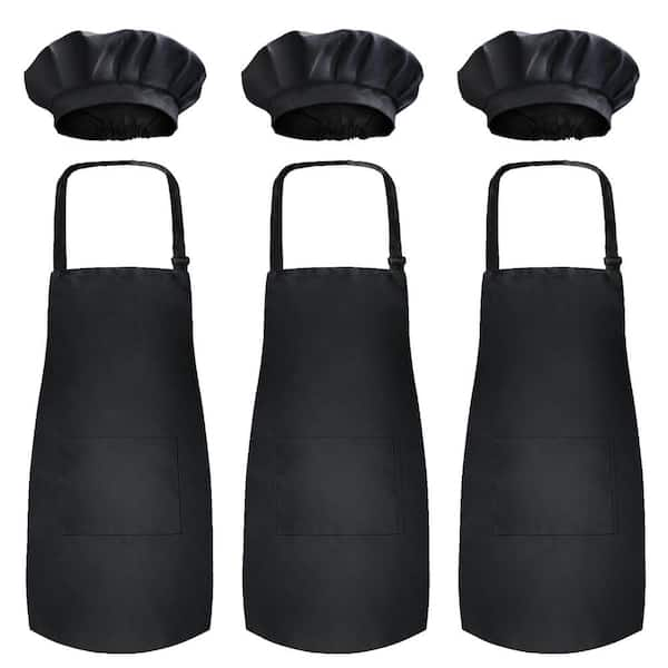 Novelty Place 18 in. x 23.5 in. Kid's Apron with Chef Hat Set (3 Set) - Skin-Friendly Children's Bib with Pocket - (Black)