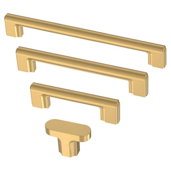 Scalloped Dual Mount 3 or 3-3/4 in. (76/96 mm) Modern Gold Cabinet Drawer Pull