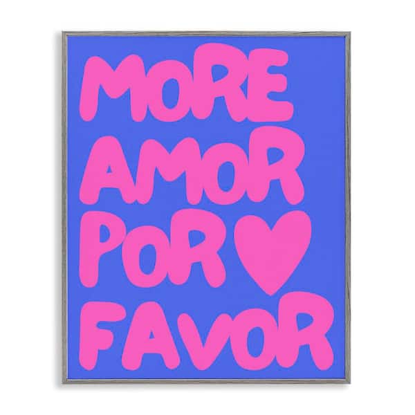 Stupell Industries More Amor Blue and Pink by House of Lulu Gray Framed Typography Giclee Art Print 20 in. x 16 in.