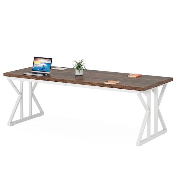 BYBLIGHT Capen Large 78.7 in. Width 6.5 ft. Conference Rectangle Brown and Black Wood Meeting Executive Desk Computer Workstation