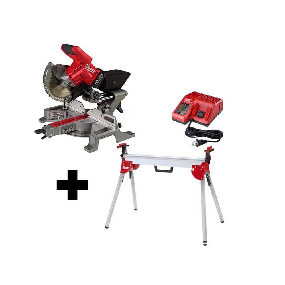 Milwaukee M18 FUEL 18V Lithium-Ion Brushless Cordless 7-1/4 in. Dual Bevel Sliding Compound Miter Saw Kit W/ Stand, Battery -  2733-21-48-A