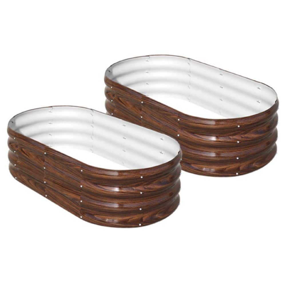 4 ft. x 2 ft. x 1 ft. Brown Metal Galvanized Plate Oval Garden Bed with Dra