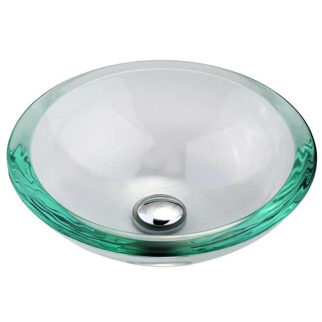 Clear Glass Round Vessel Sink with Chrome Pop-Up Drain