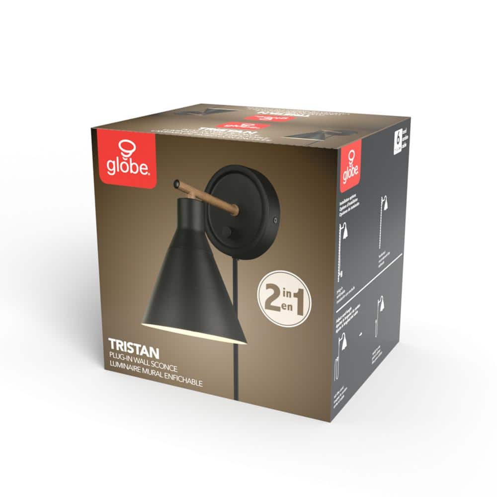 Lofty Chic Matte Black and Faux Walnut Dimmable Wall Sconce