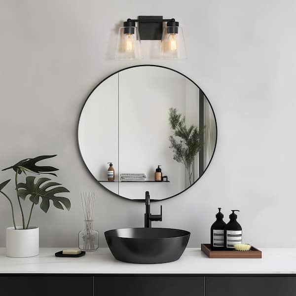 Farmhouse Bell Bathroom Vanity Light 2-Light Industrial Cone Black Wall Light with Clear Glass Shades