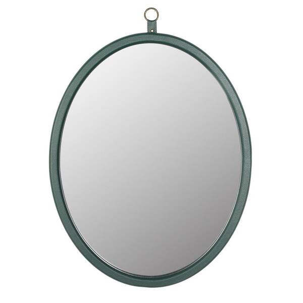 Aoibox 23.62 in. W x 29.93 in. H Modern Oval Green Decorative Wall Mounted Mirror, PU Covered MDF Framed