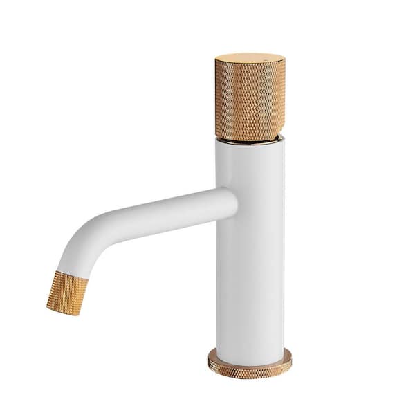 Tahanbath Modern Design Single Handle Single-Hole Bathroom Sink Faucet in White and Rose Gold