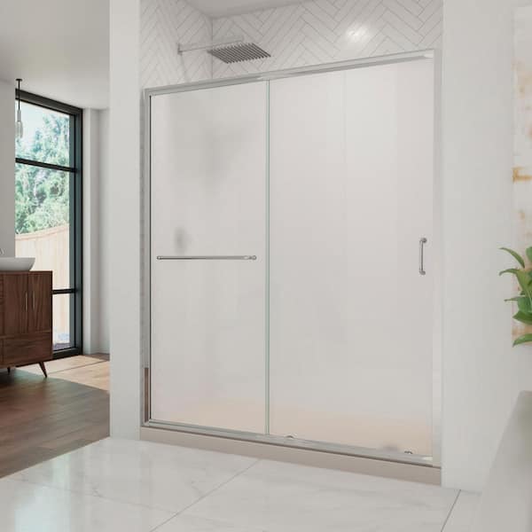 DreamLine Infinity-Z 36 in. x 60 in. Semi-Frameless Sliding Shower Door Kit in Chrome with Right Drain Shower Pan Base in Biscuit