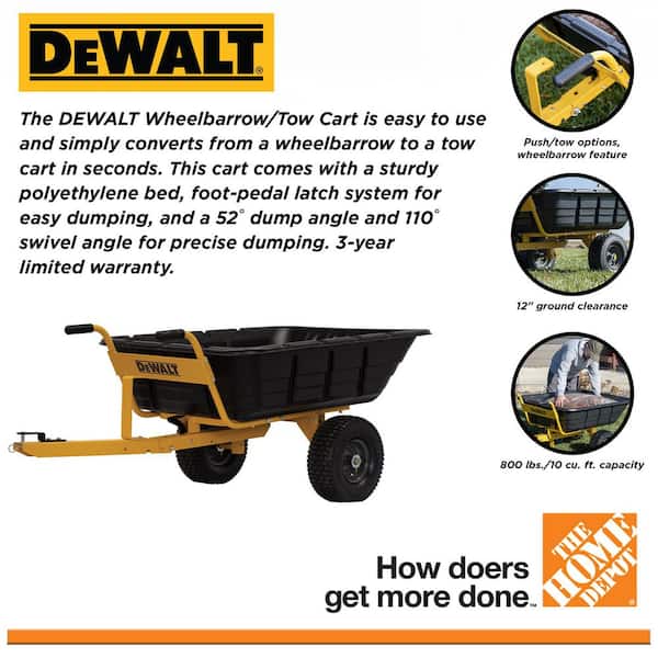 800lb/10 Cu. Ft. Swivel/Dump Cart - Convertible to Tow/Wheelbarrow