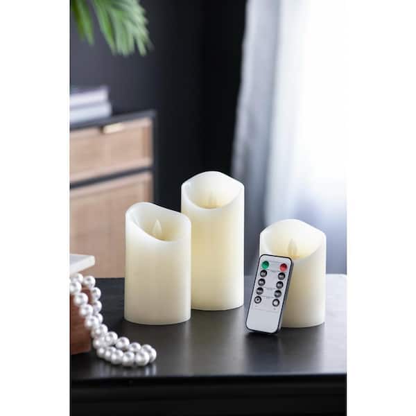 Tradrou Ivory LED Candles with Remote Timer (3-Pack) L : D 3 in. x
