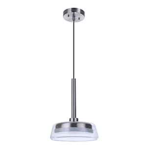 Centric 10 in. 10-Watt 1-Light Brushed Nickel Finish Integrated LED Dining/Kitchen Pendant-Light with Seeded Glass