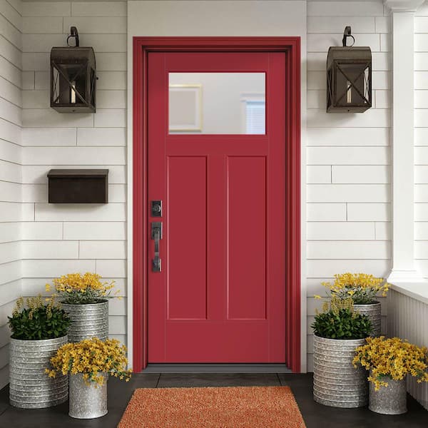Performance Door System 36 in. x 80 in. Winslow Clear Right-Hand Inswing Red Smooth Fiberglass Prehung Front Door
