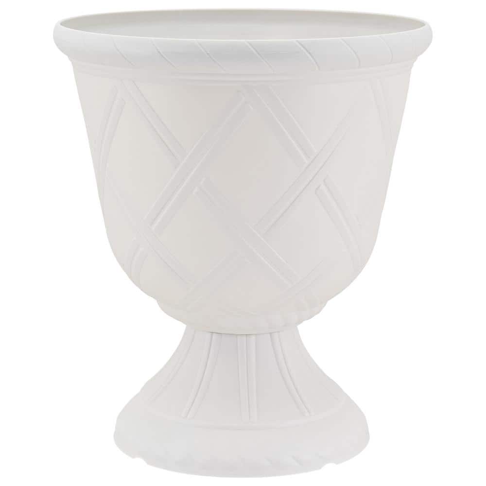Lattice 10 in. W x 11 in. White Plastic Urn
