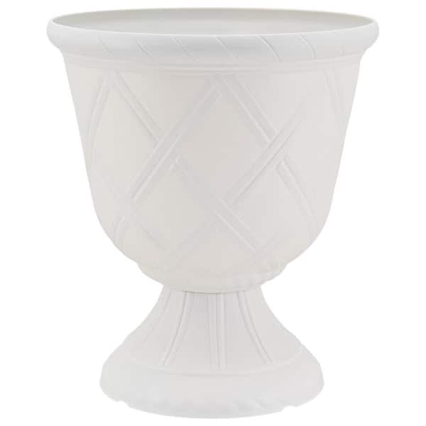 Lattice 10 in. W x 11 in. White Plastic Urn