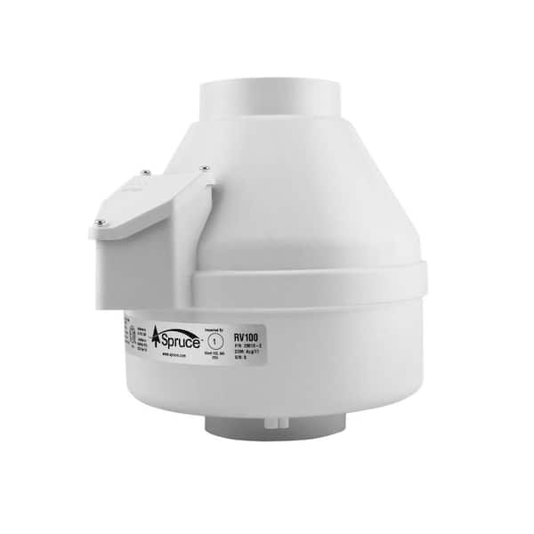 Spruce RV100 100 CFM 4 in. Inlet and Outlet Inline Ventilation Fan in White