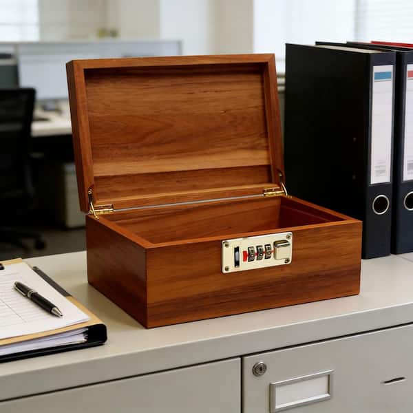 Brown 11 in. x 5 in. Wood Large Decorative Box with Combination