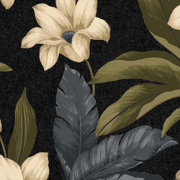 Hampton Bay Black Tropical Blossom Outdoor Fabric by The Yard
