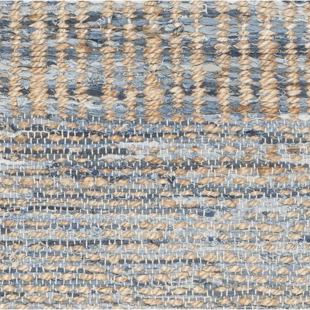 Handwoven Blue and Natural Jute Runner Rug, 2'3" x 6'