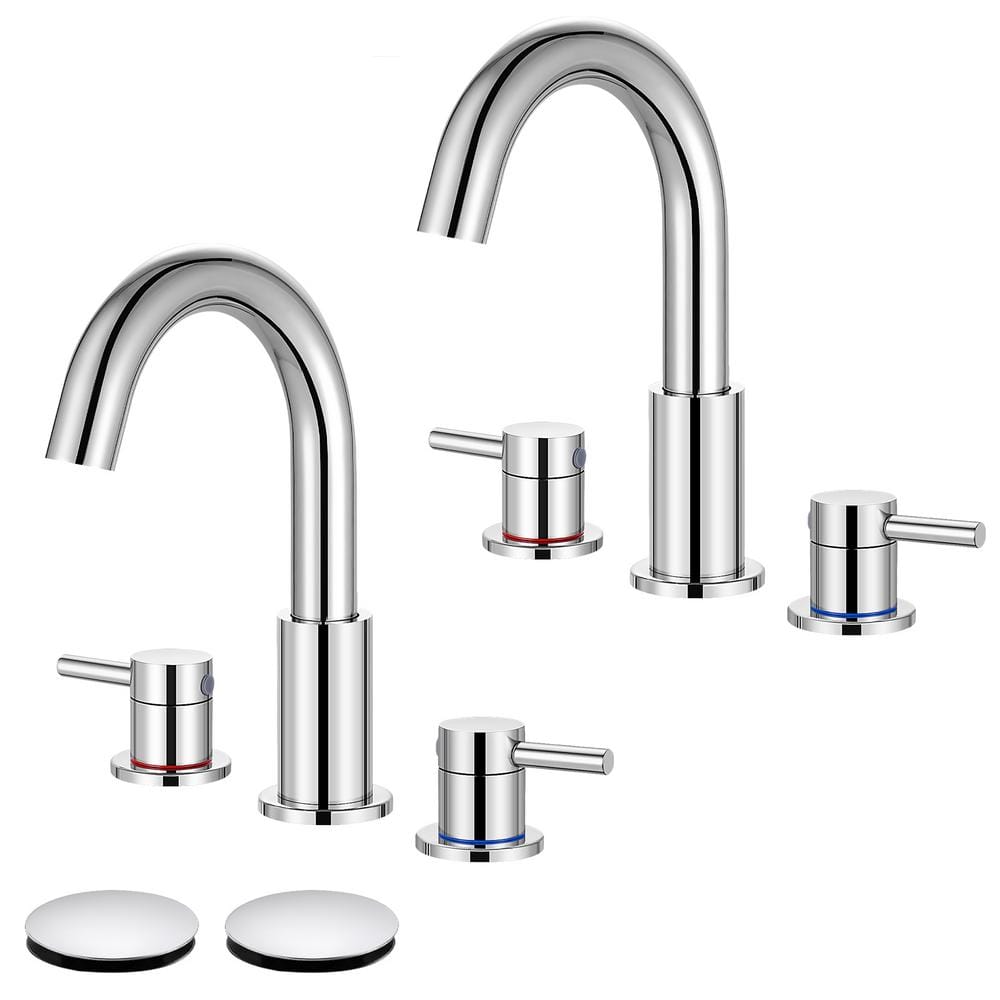 8 in. Widespread 2-Handle Low Arc Bathroom Faucet With Pop drain in Polish 