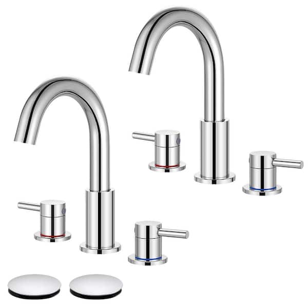 AKLFGN 8 in. Widespread 2-Handle Low Arc Bathroom Faucet With Pop drain in Polish Chrome (2-Pack)