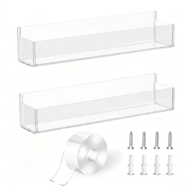 Clear Acrylic Wall-Mount Spice Rack Organizer, 2-Pack Adhesive Shelf for Kitchen Cabinet or Pantry Door