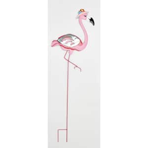 44 in. Metal Pink Flamingo with Hat Garden Stake