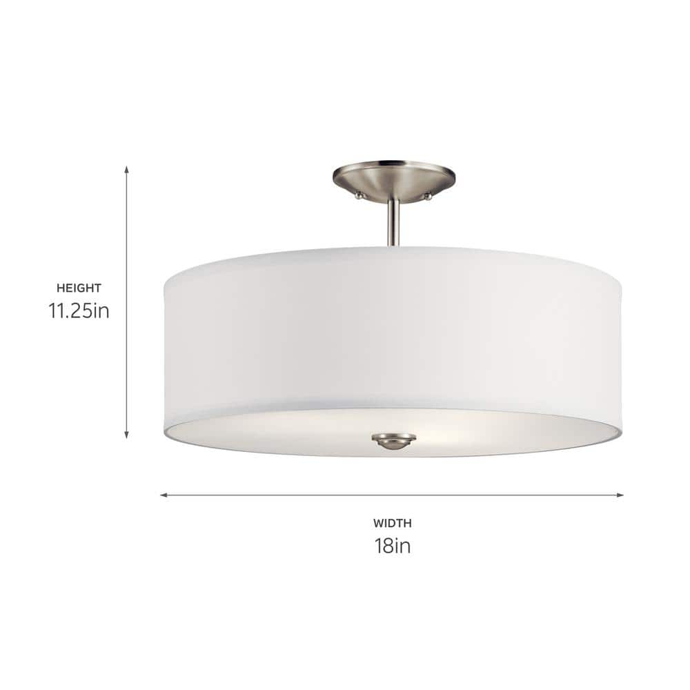 Shailene 18" Brushed Nickel Semi-Flush Mount Light with Satin Etched Shade