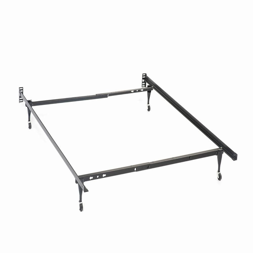 Black Metal Twin/Full Bed Frame with Rollers