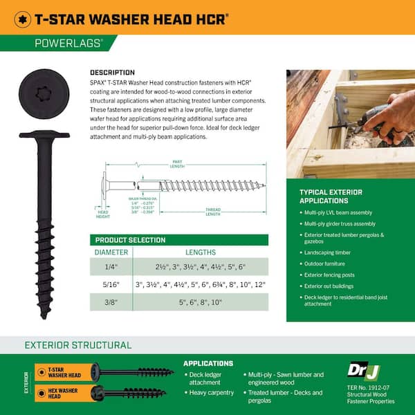 SPAX 5/16 in. x 5 in. Exterior Washer Head Structural Wood Lag