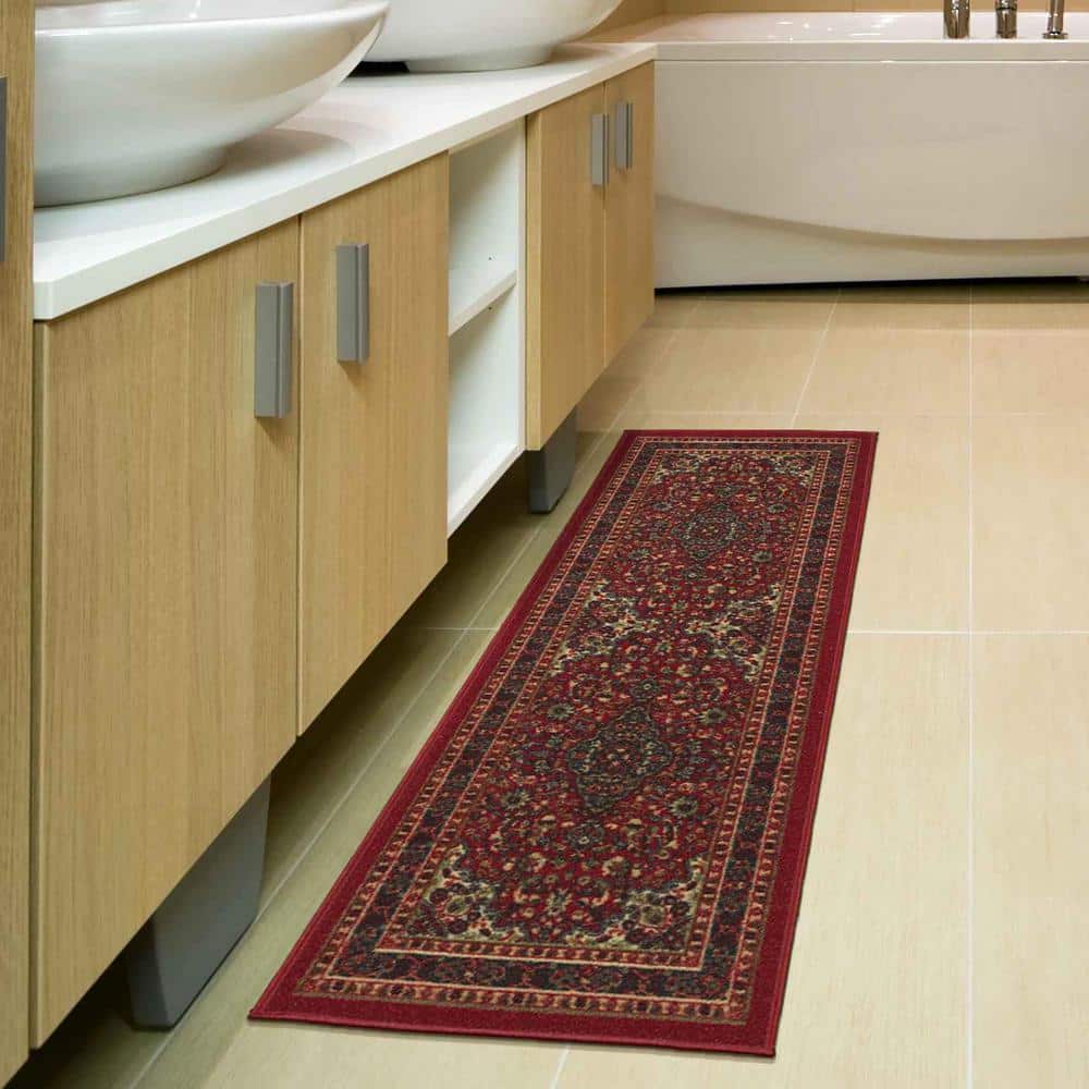Red Oriental Design Washable Non-Slip Runner Rug