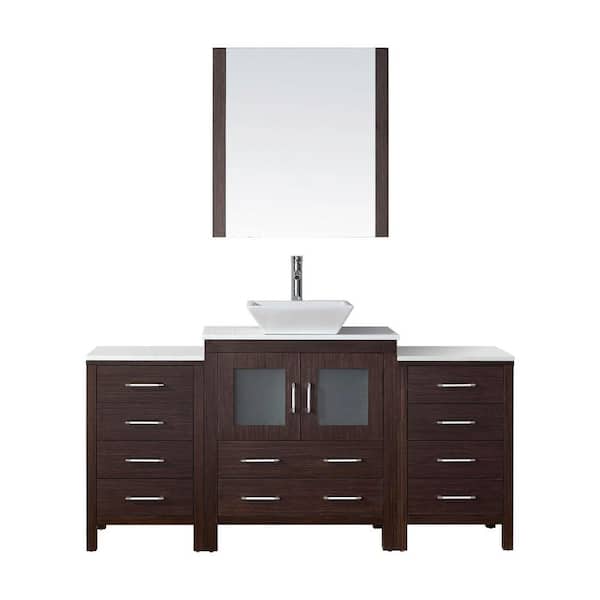 Virtu USA Dior 66 in. W x 18 in. D x 33 in. H Single Sink Bath Vanity in Espresso with Stone Top and Mirror